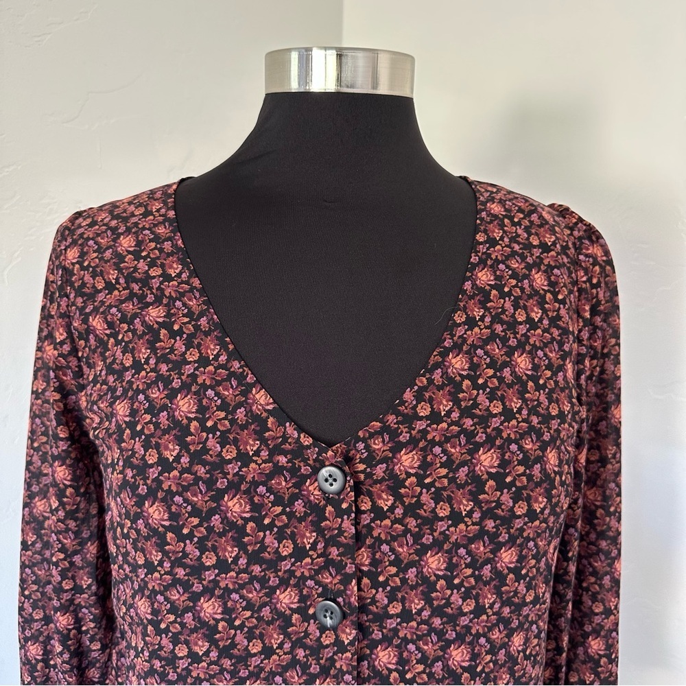 Madewell Georgette Smocked Cuff Button Front Top In Orchid Floral Blouse Size 2 - Picture 5 of 14